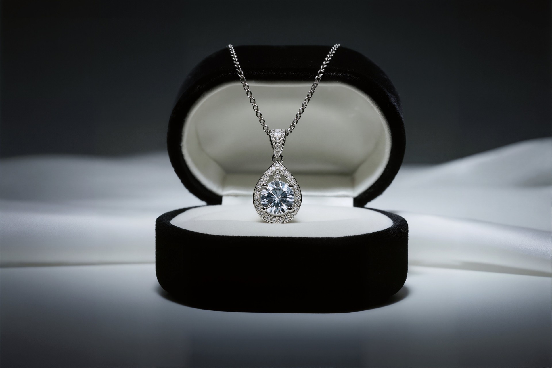 Diamond Teardrop Pendant Necklace in Gift Box